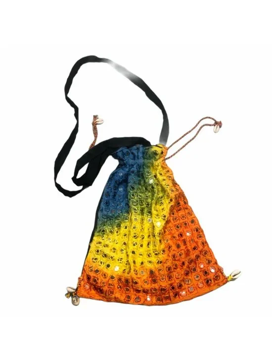 Handbag Bohemian Boho Bag Blue Green Yellow Orange Cross Shoulder Hippie Shells - Picture 7 of 7